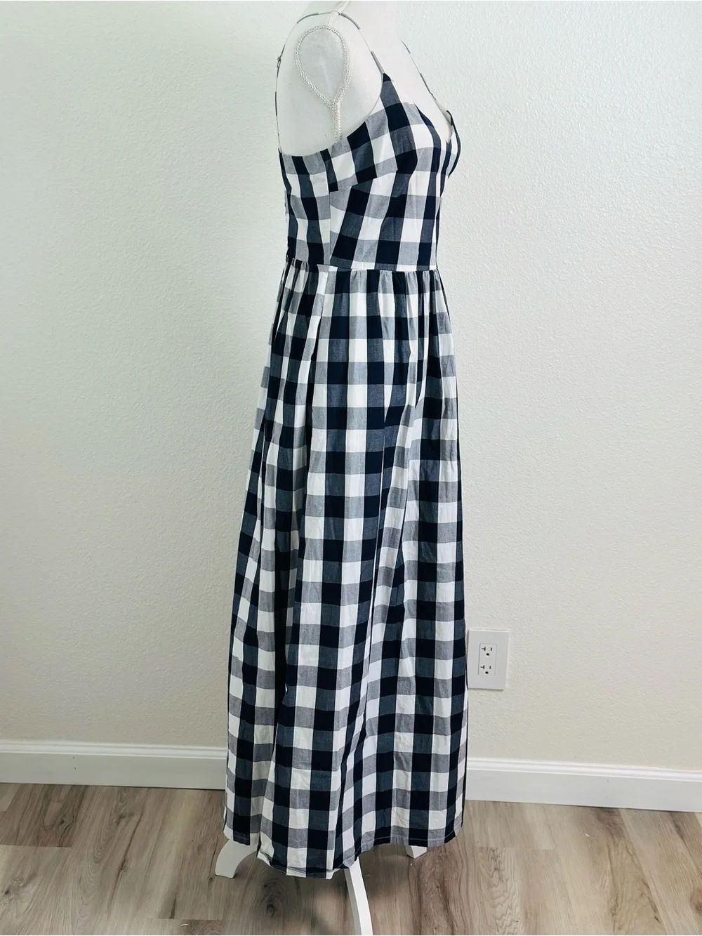 J. Crew Factory Navy and White Gingham Cotton Poplin Maxi Dress Size 12
